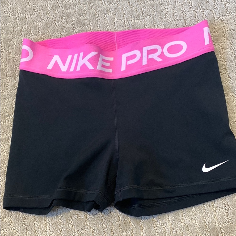 Nike Women's Black and Pink Pro Shorts
